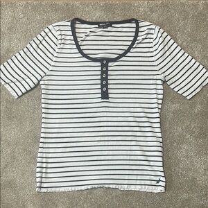 Nautica Navy and White Fitted Buttoned Tee